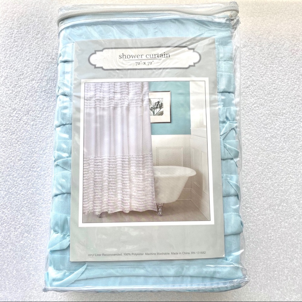 Blue Ruffle Shower Curtain 72” Long